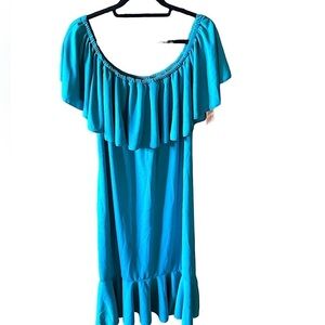 Lularoe 3X teal off the shoulder Cici dress with mermaid hem.‎ NWT. stretchy